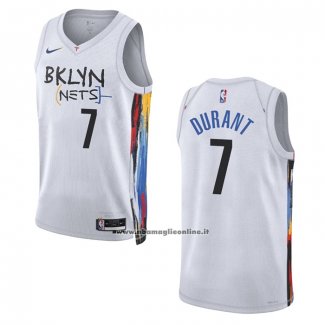 Maglia Brooklyn Nets Kevin Durant #7 Citta 2022-23 Bianco