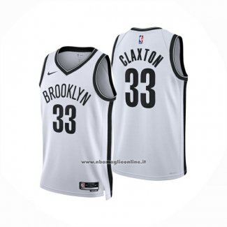 Maglia Brooklyn Nets Nic Claxton No 33 Association 2024-25 Bianco