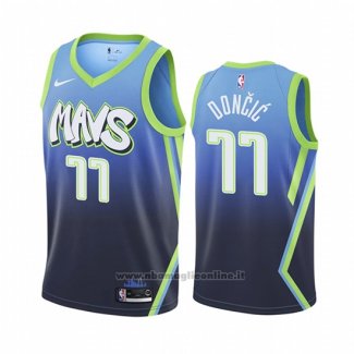 Maglia Dallas Mavericks Luka Doncic NO 77 Citta Edition Blu