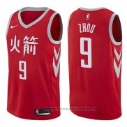 Maglia Houston Rockets Zhou Qi NO 9 Citta 2017-18 Rosso