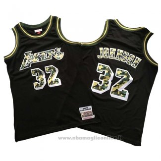 Maglia Los Angeles Lakers Magic Johnson NO 32 Camuffamento Nero