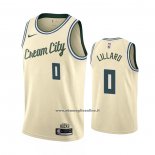 Maglia Milwaukee Bucks Damian Lillard #0 Citta 2019-20 Crema