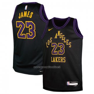 Maglia Bambino Los Angeles Lakers LeBron James #23 Citta 2023-24 Nero