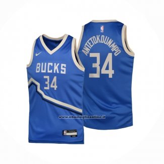 Maglia Bambino Milwaukee Bucks Giannis Antetokounmpo No 34 Citta 2024-25 Blu