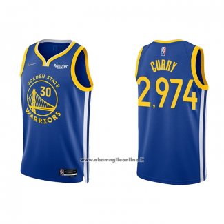 Maglia Golden State Warriors Stephen Curry 2974th 3 Points Blu