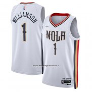 Maglia New Orleans Pelicans Zion Williamson #1 Citta 2021-22 Bianco