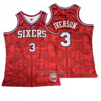Maglia Philadelphia 76ers Allen Iverson No 3 Mitchell & Ness 2002-03 Rosso