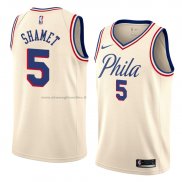 Maglia Philadelphia 76ers Landry Shamet NO 5 Citta 2018 Crema