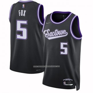 Maglia Sacramento Kings De'Aaron Fox #5 Citta 2021-22 Nero