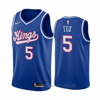 Maglia Sacramento Kings De'aaron Fox NO 5 Throwback 2019-20 Blu