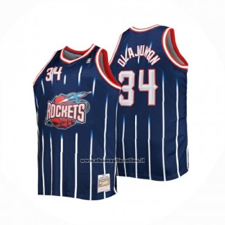 Maglia Houston Rockets Hakeem Olajuwon No 34 Mitchell & Ness 1996-97 Blu