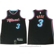 Maglia Miami Heat Wade NO 3 Citta 2017-18 Nero Blu