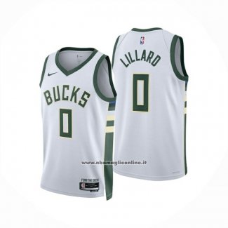 Maglia Milwaukee Bucks Damian Lillard No 0 Association 2024-25 Bianco