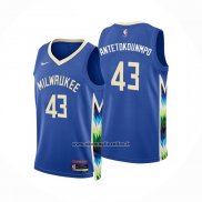 Maglia Milwaukee Bucks Thanasis Antetokounmpo #43 Citta 2022-23 Blu