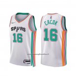 Maglia San Antonio Spurs Devontae Cacok #16 Citta 2021-22 Bianco