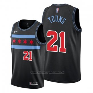 Maglia Chicago Bulls Thaddeus Young NO 21 Citta Nero