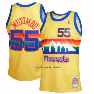 Maglia Denver Nuggets Dikembe Mutombo #55 Mitchell & Ness 1991-92 Giallo