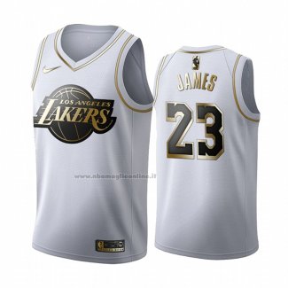 Maglia Golden Edition Los Angeles Lakers Lebron James NO 23 Bianco