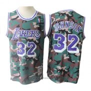 Maglia Los Angeles Lakers Magic Johnson NO 32 Camuffamento Verde