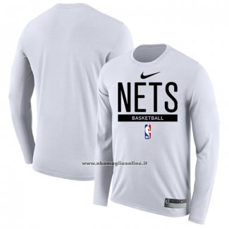 Maglia Manica Lunga Brooklyn Nets Practice Performance 2022-23 Bianco