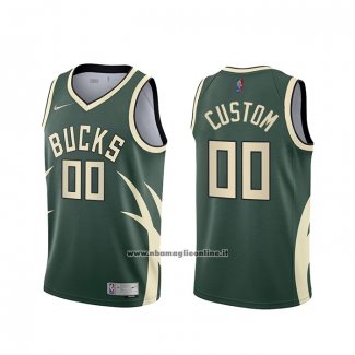 Maglia Milwaukee Bucks Personalizzate Earned 2020-21 Verde