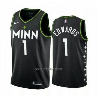 Maglia Minnesota Timberwolves Anthony Edwards #1 Citta 2020-21 Nero