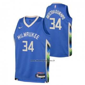 Maglia Bambino Milwaukee Bucks Giannis Antetokounmpo #34 Citta 2022-23 Blu