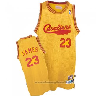 Maglia Cleveland Cavaliers LeBron James NO 23 Throwback 2009 Giallo