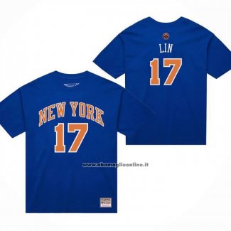 Maglia Corta Manga New York Knicks Jeremy Lin No 17 Blu