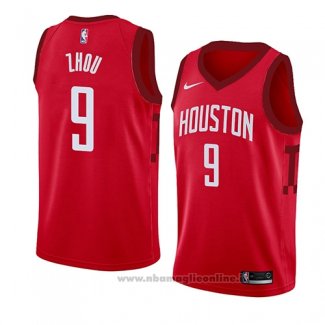 Maglia Houston Rockets Zhou Qi NO 9 Earned 2018-19 Rosso