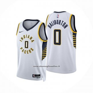 Maglia Indiana Pacers Tyrese Haliburton No 0 Association 2024-25 Bianco