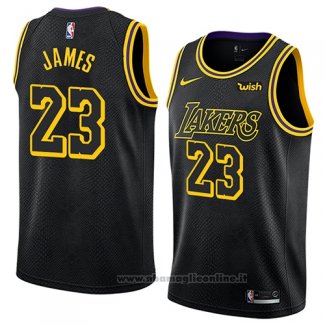 Maglia Los Angeles Lakers Lebron James NO 23 Citta 2017-18 Nero