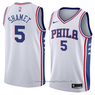 Maglia Philadelphia 76ers Landry Shamet NO 5 Association 2018 Bianco