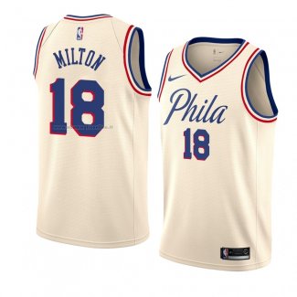 Maglia Philadelphia 76ers Shake Milton NO 18 Citta 2018 Crema