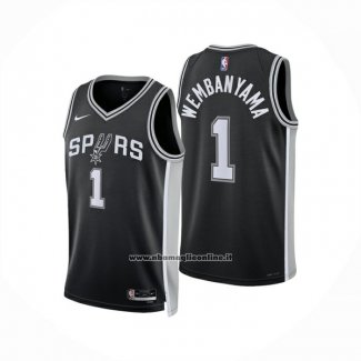 Maglia San Antonio Spurs Victor Wembanyama No 1 Icon 2024-25 Nero