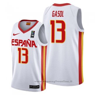 Maglia Spagna Marc Gasol NO 13 2019 FIBA Baketball World Cup Bianco