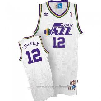 Maglia Utah Jazz John Stockton NO 12 Throwback Bianco