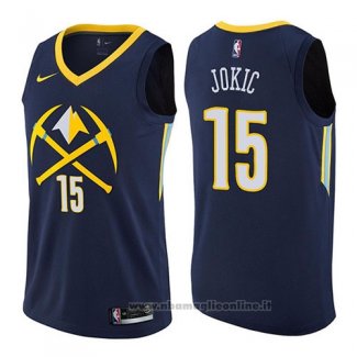 Maglia Denver Nuggets Nikola Jokic NO 15 Citta 2017-18 Blu