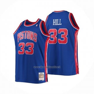 Maglia Detroit Pistons Grant Hill No 33 Mitchell & Ness 1995-96 Blu