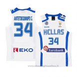 Maglia Grecia Giannis Antetokounmpo NO 34 2019 FIBA Baketball World Cup Bianco