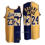 Maglia Los Angeles Lakers Kobe Bryant LeBron James #24 23 Split Giallo Viola