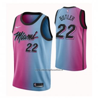 Maglia Miami Heat Jimmy Butler #22 Citta 2020-21 Blu Rosa