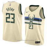 Maglia Milwaukee Bucks Sterling Brown NO 23 Citta 2018 Crema