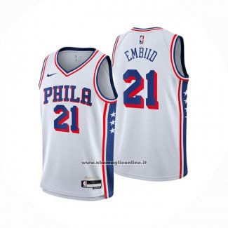 Maglia Philadelphia 76ers Joel Embiid No 21 Association 2024-25 Bianco