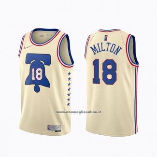 Maglia Philadelphia 76ers Shake Milton #18 Earned 2020-21 Crema