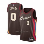 Maglia Portland Trail Blazers Damian Lillard #0 Citta 2020-21 Marrone