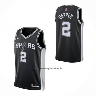 Maglia San Antonio Spurs Dylan Harper No 2 Icon 2025-26 Nero