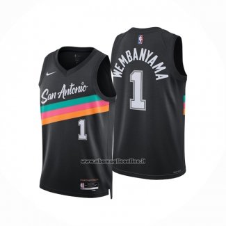 Maglia San Antonio Spurs Victor Wembanyama No 1 Citta 2025-26 Nero