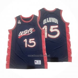 Maglia USA 1996 Hakeem Olajuwon No 15 Blu