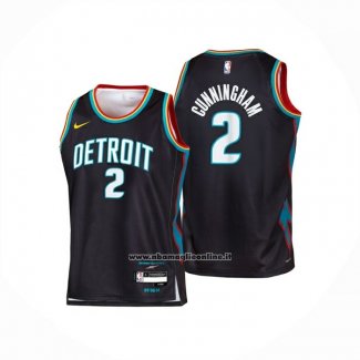 Maglia Bambino Detroit Pistons Cade Cunningham No 2 Citta 2025-26 Nero
